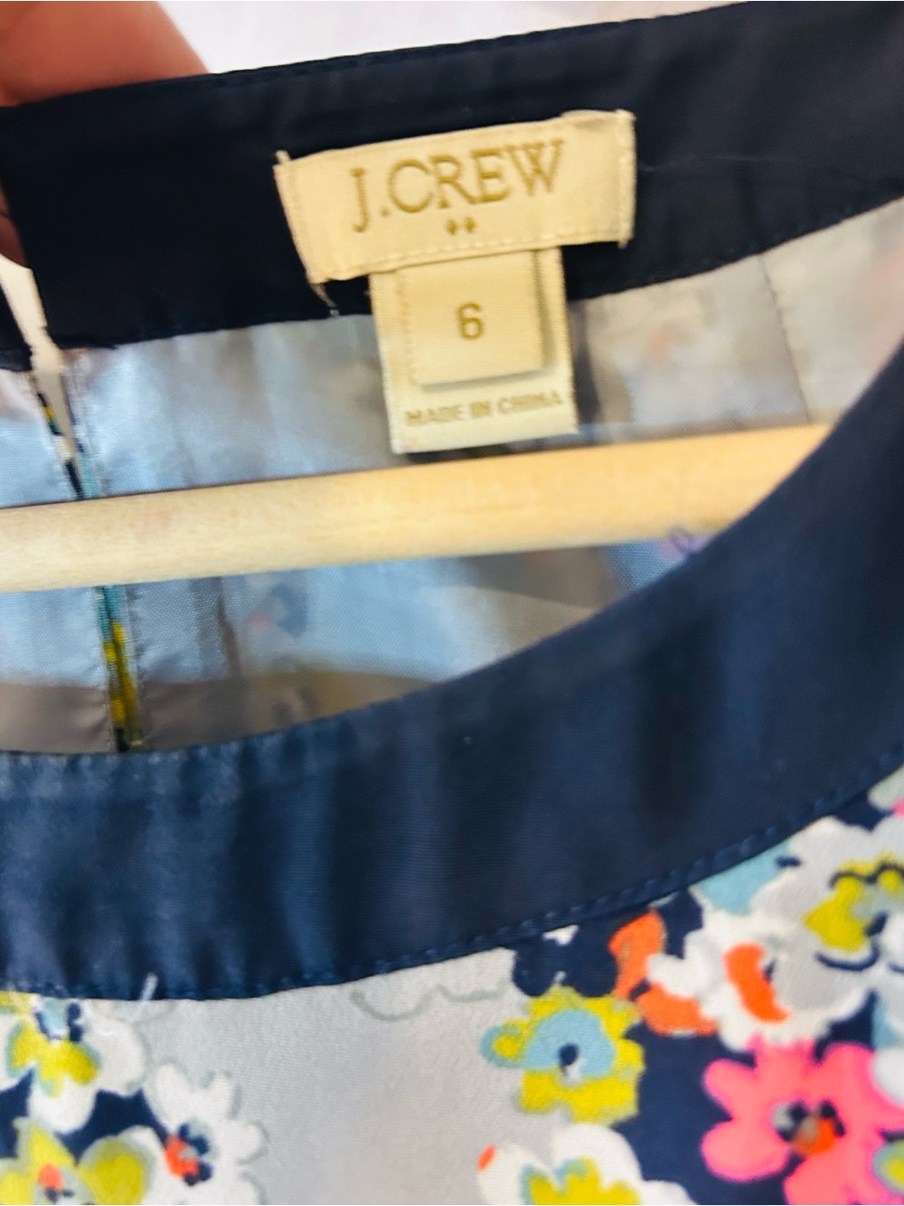 J.CREW Womens Silk Gray Misty Fog Floral Navy Trim 3/4 Sleeve Shift Dress Sz 6 - Picture 4 of 9